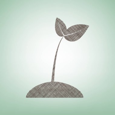 İşareti illüstrasyon Filiz. Vektör. Işık spot Merkezi yeşil zemin üzerine kahverengi keten simgesi.