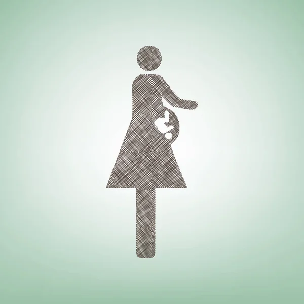 Les femmes et le bébé signe. Vecteur. Icône de lin brun sur fond vert avec tache lumineuse au centre . — Image vectorielle