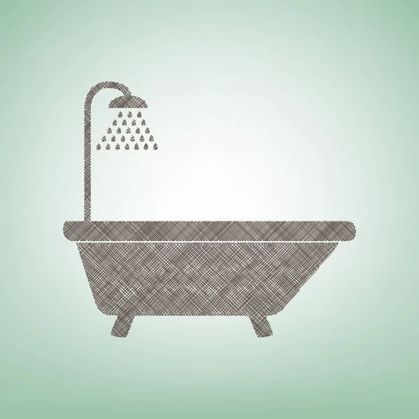 Küvet işareti. Vektör. Işık spot Merkezi yeşil zemin üzerine kahverengi keten simgesi.