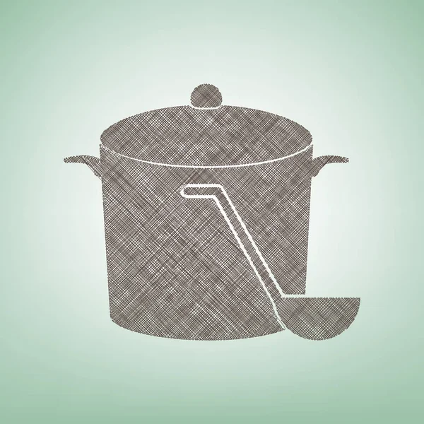 Buhar işareti ile pan. Vektör. Işık spot Merkezi yeşil zemin üzerine kahverengi keten simgesi.