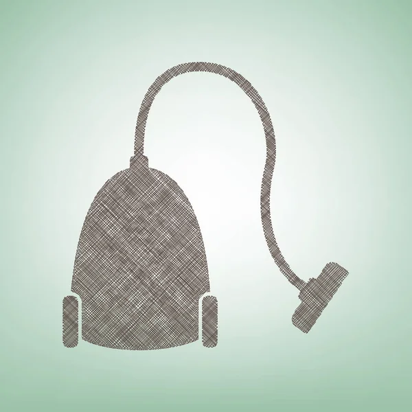 Elektrikli süpürge işareti. Vektör. Işık spot Merkezi yeşil zemin üzerine kahverengi keten simgesi.