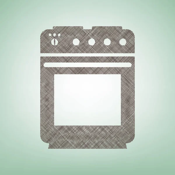 Stove sign. Vector. Brown flax icon on green background with light spot at the center. — Stock Vector