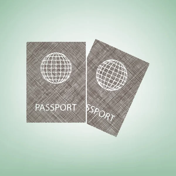 Dois passaportes assinam a ilustração. Vector. Ícone de linho marrom no fundo verde com ponto de luz no centro . —  Vetores de Stock