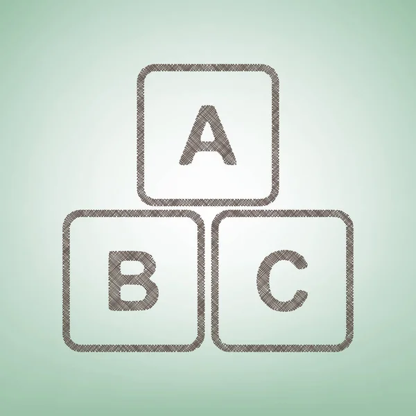 ABC ilustração sinal cubo. Vector. Ícone de linho marrom no fundo verde com ponto de luz no centro . — Vetor de Stock