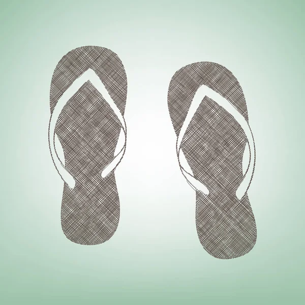 Flip flop sign. Vector. Brown flax icon on green background with light spot at the center. — Stock Vector