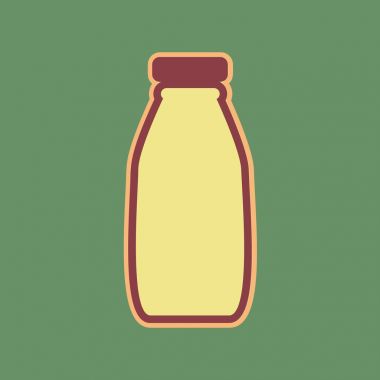 Milk bottle sign. Vector. Cordovan icon and mellow apricot halo clipart