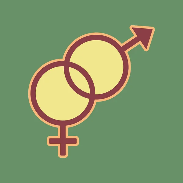 Sex symbol sign. Vector. Cordovan icon and mellow apricot halo w — Stock Vector