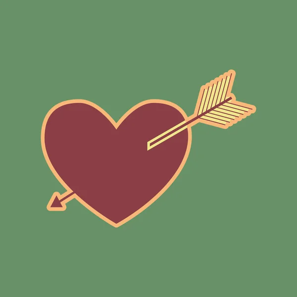 Signo de corazón de flecha. Vector. Icono cordobés y halo de albaricoque suave — Archivo Imágenes Vectoriales