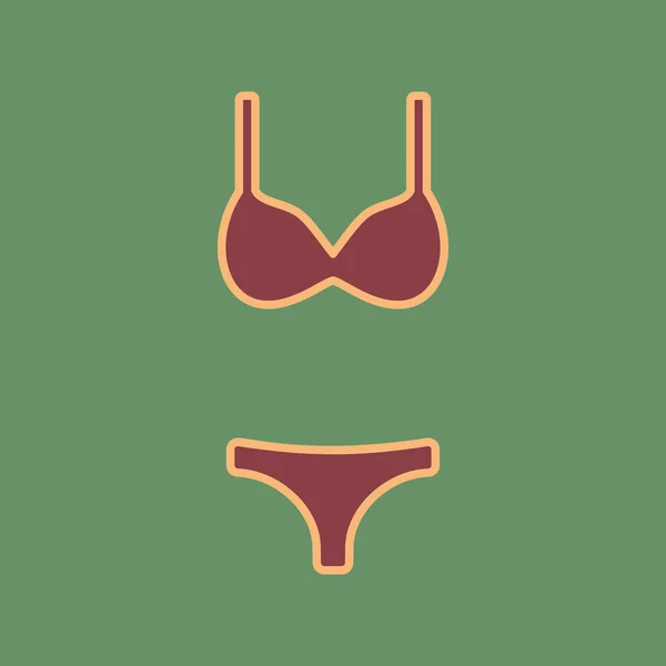 Vrouwen badpak teken. Vector. Cordovan pictogram en mellow abrikoos ha — Stockvector