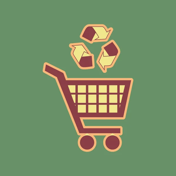 Shopping cart icon with a recycle sign. Vector. Cordovan icon an — Stock Vector