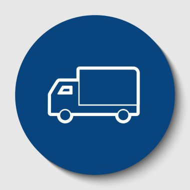 Teslimat işareti illüstrasyon. Vektör. Karanlık gök mavisi circle adlı beyaz arka plan beyaz kontur simgesini. İzole.