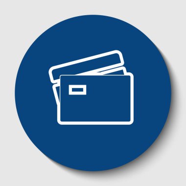 Kredi kartı işareti. Vektör. Karanlık gök mavisi circle adlı beyaz arka plan beyaz kontur simgesini. İzole.