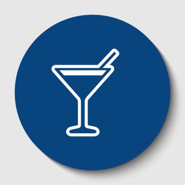 Kokteyl işareti illüstrasyon. Vektör. Karanlık gök mavisi circle adlı beyaz arka plan beyaz kontur simgesini. İzole.