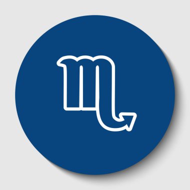 Akrep işareti illüstrasyon. Vektör. Karanlık gök mavisi circle adlı beyaz arka plan beyaz kontur simgesini. İzole.