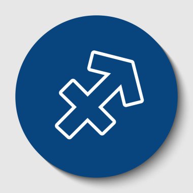 Yay işareti illüstrasyon. Vektör. Karanlık gök mavisi circle adlı beyaz arka plan beyaz kontur simgesini. İzole.