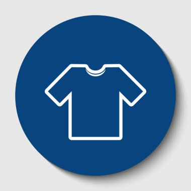 T-shirt işareti illüstrasyon. Vektör. Karanlık gök mavisi circle adlı beyaz arka plan beyaz kontur simgesini. İzole.