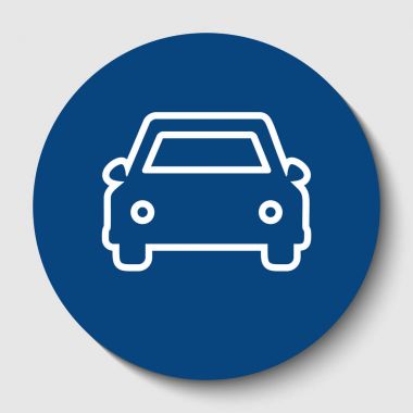 Araba işareti illüstrasyon. Vektör. Karanlık gök mavisi circle adlı beyaz arka plan beyaz kontur simgesini. İzole.