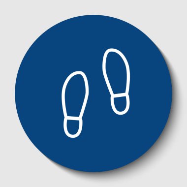 Ayak ayakkabı işareti Künye. Vektör. Karanlık gök mavisi circle adlı beyaz arka plan beyaz kontur simgesini. İzole.