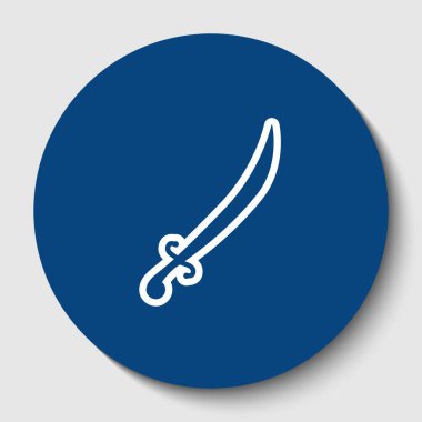 Kılıç işareti illüstrasyon. Vektör. Karanlık gök mavisi circle adlı beyaz arka plan beyaz kontur simgesini. İzole.