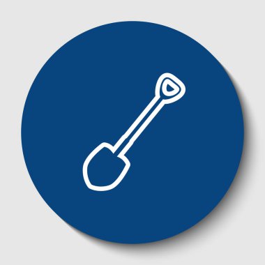 Kürek bahçede çalışmak. Vektör. Karanlık gök mavisi circle adlı beyaz arka plan beyaz kontur simgesini. İzole.