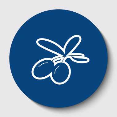 Zeytin illüstrasyon işareti. Vektör. Karanlık gök mavisi circle adlı beyaz arka plan beyaz kontur simgesini. İzole.