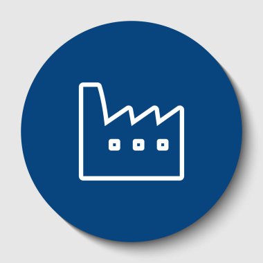 Fabrika işareti illüstrasyon. Vektör. Karanlık gök mavisi circle adlı beyaz arka plan beyaz kontur simgesini. İzole.