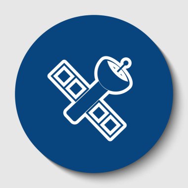 Uydu işareti illüstrasyon. Vektör. Karanlık gök mavisi circle adlı beyaz arka plan beyaz kontur simgesini. İzole.