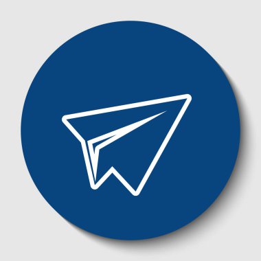 Kağıt Uçak işareti. Vektör. Karanlık gök mavisi circle adlı beyaz arka plan beyaz kontur simgesini. İzole.