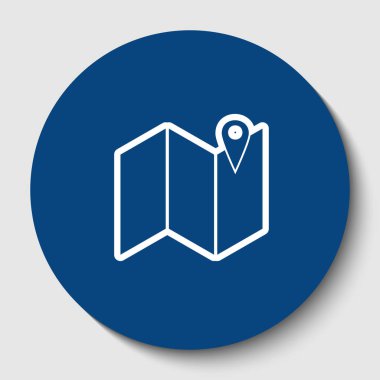 Harita üzerinde toplu iğne. Vektör. Karanlık gök mavisi circle adlı beyaz arka plan beyaz kontur simgesini. İzole.