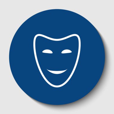 Komedi Tiyatro maskeleri. Vektör. Karanlık gök mavisi circle adlı beyaz arka plan beyaz kontur simgesini. İzole.