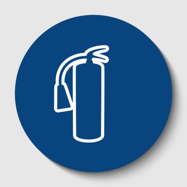 Yangın söndürücü işareti. Vektör. Karanlık gök mavisi circle adlı beyaz arka plan beyaz kontur simgesini. İzole.