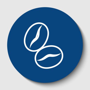 Kahve çekirdekleri işareti. Vektör. Karanlık gök mavisi circle adlı beyaz arka plan beyaz kontur simgesini. İzole.