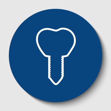 Diş implantı işareti illüstrasyon. Vektör. Karanlık gök mavisi circle adlı beyaz arka plan beyaz kontur simgesini. İzole.