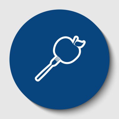 Vejetaryen yiyecekler işareti illüstrasyon. Vektör. Karanlık gök mavisi circle adlı beyaz arka plan beyaz kontur simgesini. İzole.