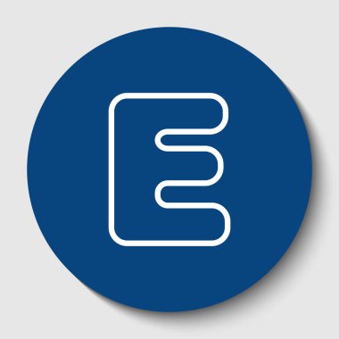 E harfinin işareti şablon öğesi tasarım. Vektör. Karanlık gök mavisi circle adlı beyaz arka plan beyaz kontur simgesini. İzole.