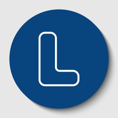 L harfi işareti şablon öğesi tasarım. Vektör. Karanlık gök mavisi circle adlı beyaz arka plan beyaz kontur simgesini. İzole.