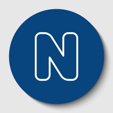 N harfi işareti şablon öğesi tasarım. Vektör. Karanlık gök mavisi circle adlı beyaz arka plan beyaz kontur simgesini. İzole.