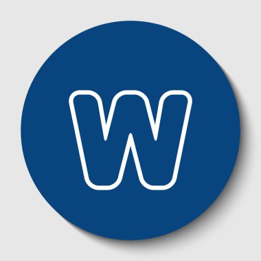 Harf W sign şablon öğesi tasarım. Vektör. Karanlık gök mavisi circle adlı beyaz arka plan beyaz kontur simgesini. İzole.