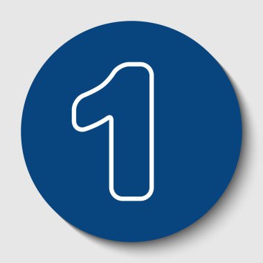 1 numaralı işaret tasarım şablonu öğesi. Vektör. Karanlık gök mavisi circle adlı beyaz arka plan beyaz kontur simgesini. İzole.