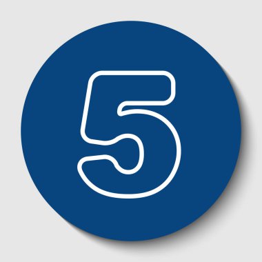 5 numaralı işaret tasarım şablonu öğesi. Vektör. Karanlık gök mavisi circle adlı beyaz arka plan beyaz kontur simgesini. İzole.