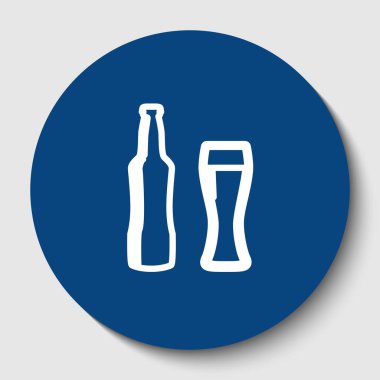 Bira şişe işareti. Vektör. Karanlık gök mavisi circle adlı beyaz arka plan beyaz kontur simgesini. İzole.