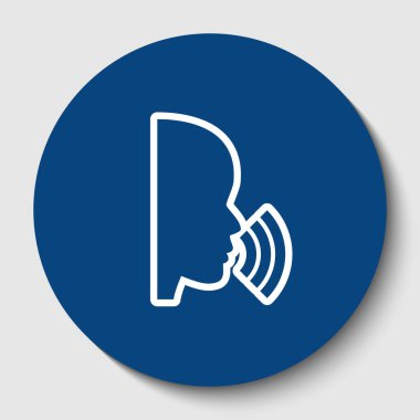 İnsanlar konuşma ya da şarkı imzala. Vektör. Karanlık gök mavisi circle adlı beyaz arka plan beyaz kontur simgesini. İzole.