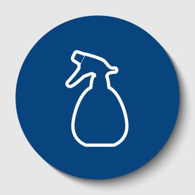 İşareti Temizleme sprey şişesi. Vektör. Karanlık gök mavisi circle adlı beyaz arka plan beyaz kontur simgesini. İzole.