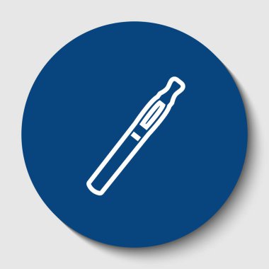 E-Sigara işareti. Vektör. Karanlık gök mavisi circle adlı beyaz arka plan beyaz kontur simgesini. İzole.