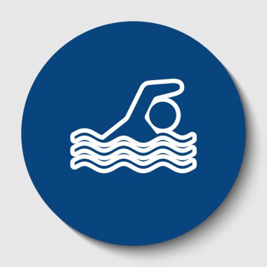 Yüzme su spor işareti. Vektör. Karanlık gök mavisi circle adlı beyaz arka plan beyaz kontur simgesini. İzole.