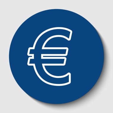 Euro simgesi. Vektör. Karanlık gök mavisi circle adlı beyaz arka plan beyaz kontur simgesini. İzole.