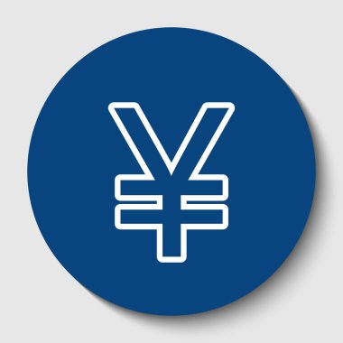 Yen işareti. Vektör. Karanlık gök mavisi circle adlı beyaz arka plan beyaz kontur simgesini. İzole.