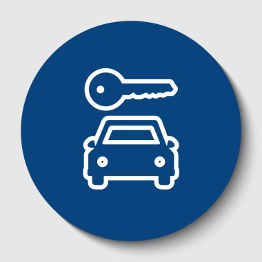 Araba anahtar basit işareti. Vektör. Karanlık gök mavisi circle adlı beyaz arka plan beyaz kontur simgesini. İzole.