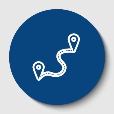 Gps konumu PIN navigasyon haritası, imzala. Vektör. Karanlık gök mavisi circle adlı beyaz arka plan beyaz kontur simgesini. İzole.