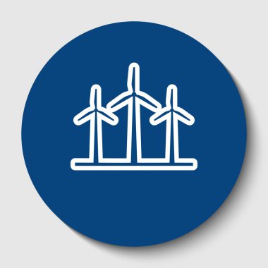 Rüzgar türbinleri işareti. Vektör. Karanlık gök mavisi circle adlı beyaz arka plan beyaz kontur simgesini. İzole.